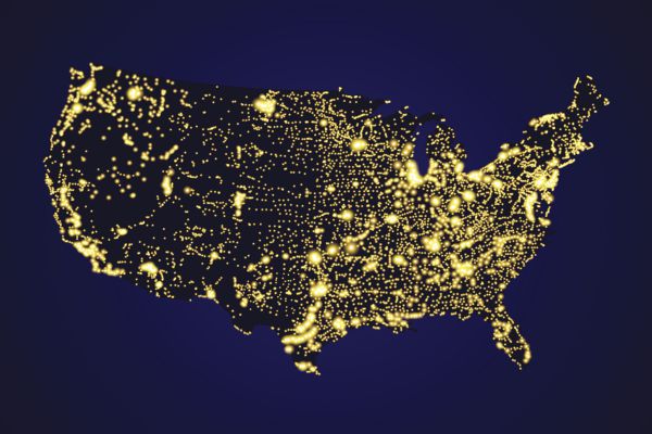 Usa map night light in vector format