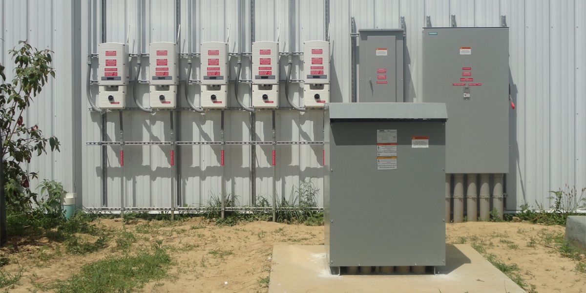 roof mounted solar panels inverters metal building