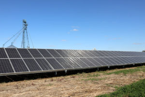 Ground mounted solar arrays for hog and grain farm
