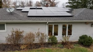 A one-story, single-family home with roof-mounted solar panels.